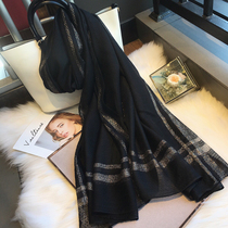 Silk scarf women's winter Korean version of Joker gold solid color silk wool shawl silk silk scarf scarf spring and autumn