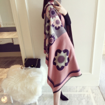 2023 new Han edition in autumn and winter with sun flower cashmere scarf female pink shawl thickened around the neck