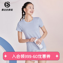 Runaway Lolita half-sleeve yoga suit female running sports blouse Short-sleeved patchwork T-shirt thin comfortable top female