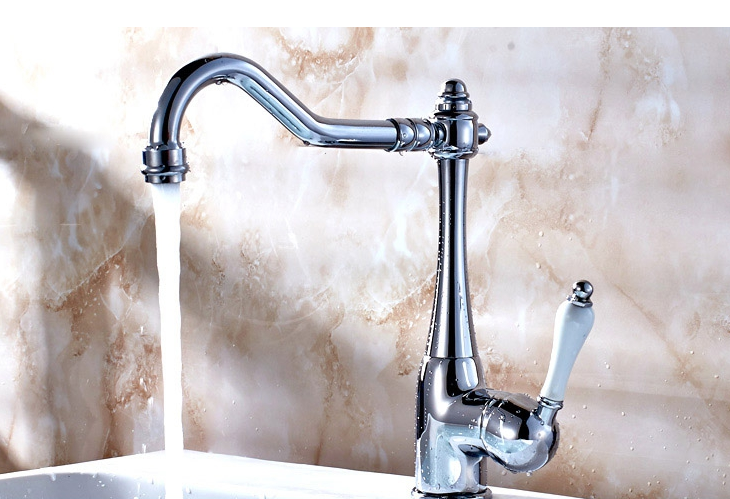 European kitchen faucet Hot and cold full copper wash basin sink faucet Single hole rotatable sink ceramic handle