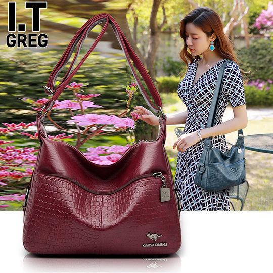 Hong Kong I.Tgreg genuine leather middle-aged women's bag European and American one-shoulder portable versatile soft leather mother's large-capacity crossbody bag