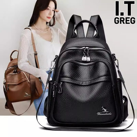 Hong Kong I.Tgreg Women's Fashion Backpack Genuine Leather Lightweight Versatile Mother Backpack Soft Leather Casual Travel Bag