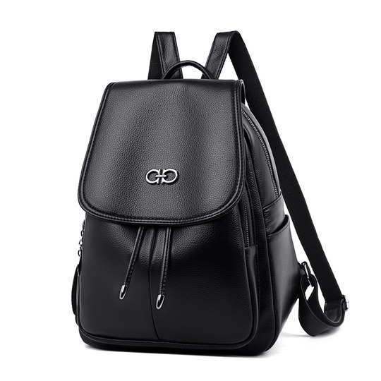 Mochila de mujer de estilo coreano I.Tgreg de Hong Kong, mochila de cuero negro, bolso de viaje de cuero suave versátil informal de gran capacidad