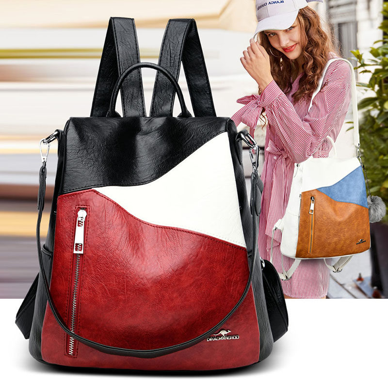 Hong Kong I Tgreg leather anti-theft shoulder bag Multi-functional dual-use women's wild casual shoulder bag stitching bag