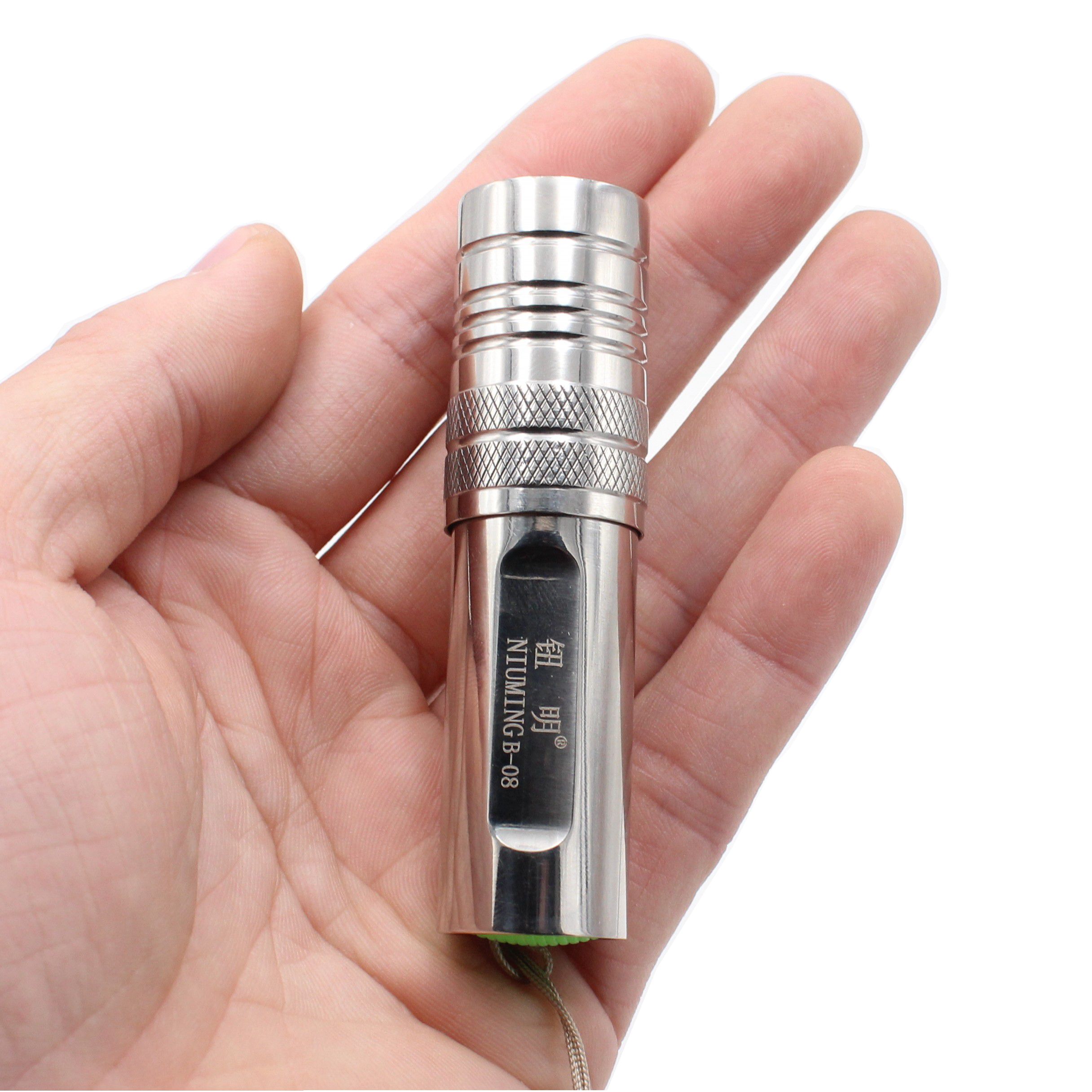 Mini stainless steel flashlight, 16340 battery, two gears, bright, imported LED long-range
