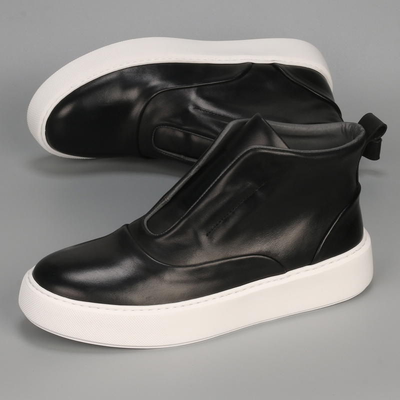Men's High-Top Shoes, New Style, Genuine Leather, Fashionable, Breathable, Casual, Trendy Short Boots, Korean Style, Slip-On, Simple Chelsea Boots