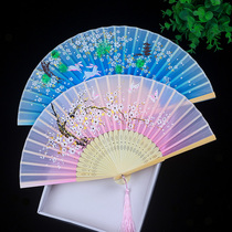 Japanese folding fan Chinese style female fan dance silk fan cherry blossom and wind ancient style folding small fan portable female fan