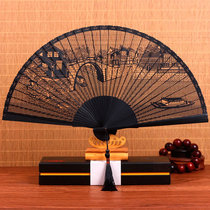 Chinese style all bamboo fan Japanese ancient style folding fan carving Hollow all black men and women handmade gift folding fan summer