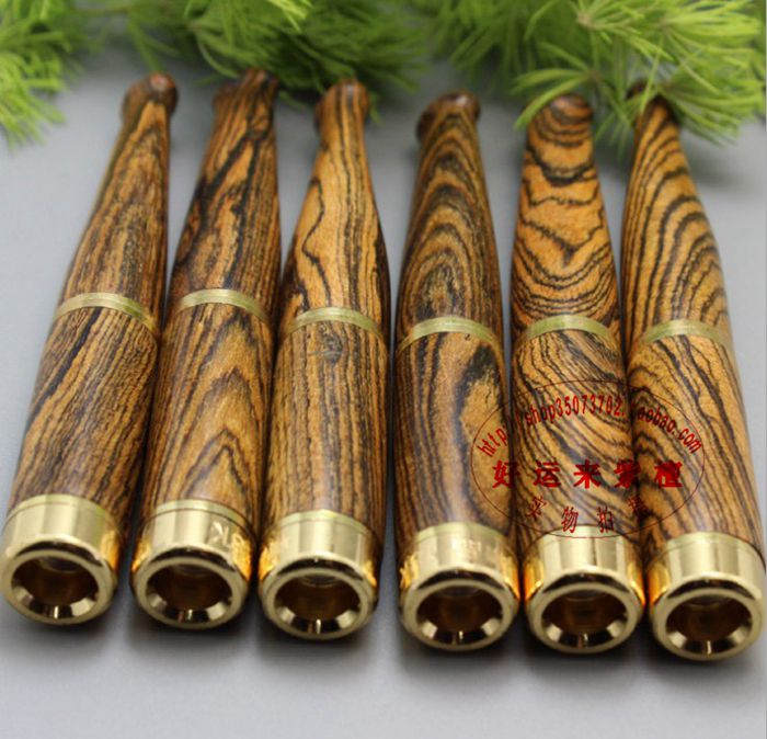 Natural Tiger Skin Sandalwood Cigarette Holder Tie Rod Replacement Cartridge Double Filtration Economical Healthy Practical Special Offer Gift For Your Own Use