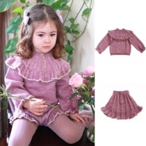 ins explosive girl knitted sweater anti-Pilling hand purple retro style kalinka sweater pants set
