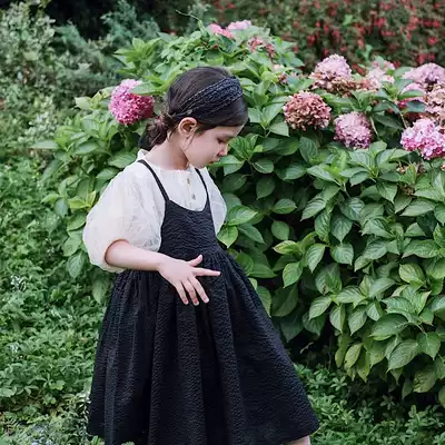 WLQ children's clothing 2021 spring and summer new dress girl princess skirt suspender skirt short sleeve seersucker Palace retro style 2