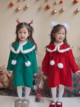 NANI childrens clothing girls woolen coat 2022 winter new mink fur red Christmas dress New Years dress coat