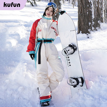 Kufeng one-piece skiing suit for women and men, 2023 new professional winter snow coat and pants, single board and double board waterproof design