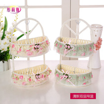 Rattan double-layer three-layer storage basket hanging basket sundries basket box Lace fabric storage basket wall door-to-door hanging basket