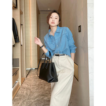 Mud brothers shop is both handsome and literary denim sense GAO step Soft Tencel denim pocket shirt coat