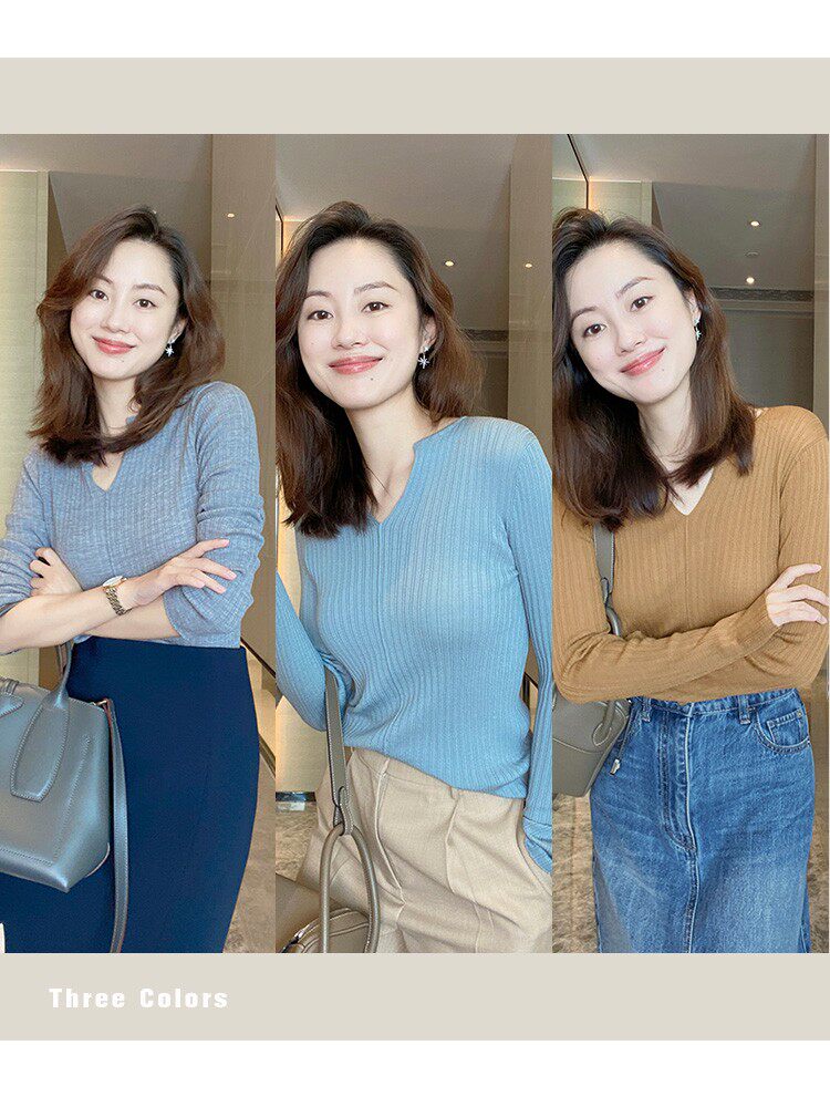 The shop quality of the puree and the face value coexist V collar import German poplar yarn sashimi elastic needle weasel-knit bottom