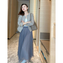 Mu Ges shop heart machine air quality ~ wave dot half-body gauze skirt autumn and winter with artifact romantic pleated skirt