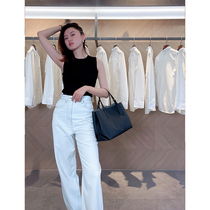Mud brothers shop lazy with quality JIN mouth cotton wide leg pants straight tube high waist spring water white jeans