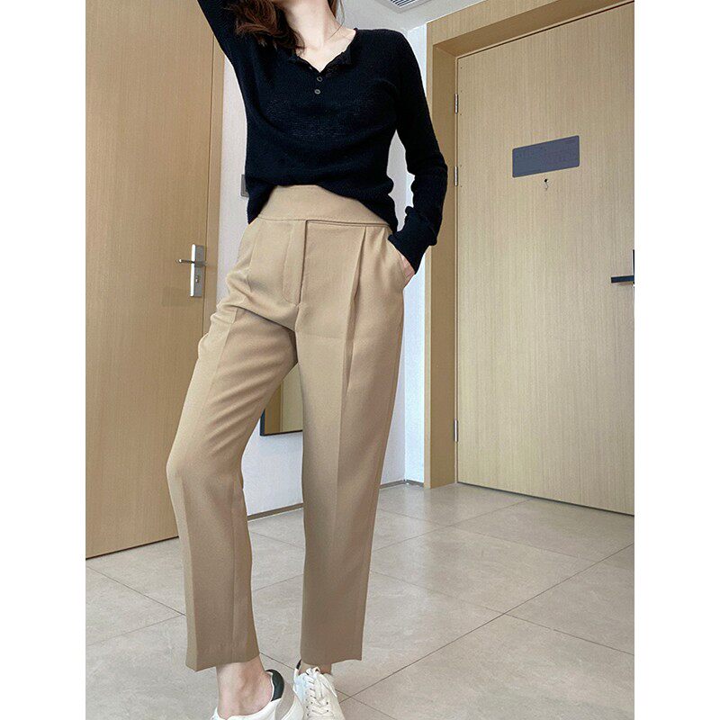 The puree shop T* H* trendy waist seal broadlegged pants small crowdsourced to raise waist west pants Harun 90% pants