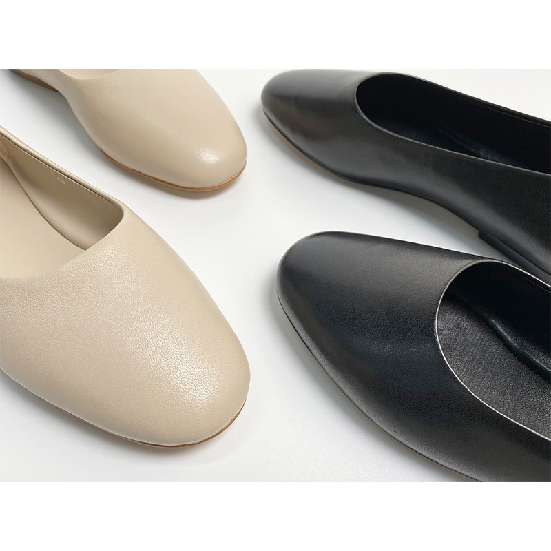 Mud brother's shop a pedal flat sheepskin leather work shoes French ballet round head shallow mouth shoes