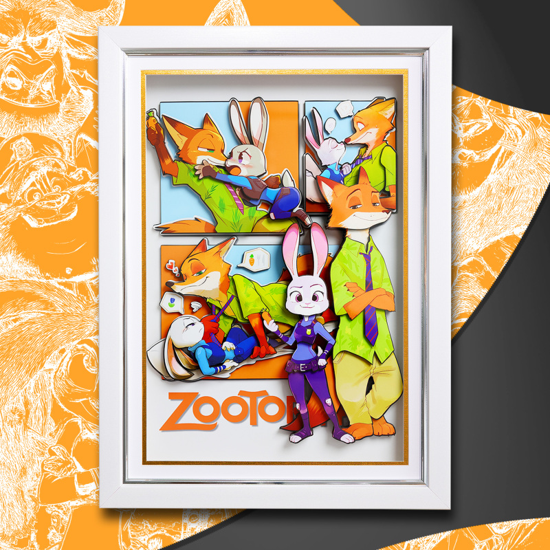 3D Zootopia Family Portrait Judy Nick Handmade Three-Dimensional Painting Peripheral Figurine Decoration Wall Hanging Birthday Gift 3D Zootopia Family Portrait Judy Nick Handmade Three-Dimensional Painting Peripheral Figurine Decoration Wall Hanging Birthday Gift