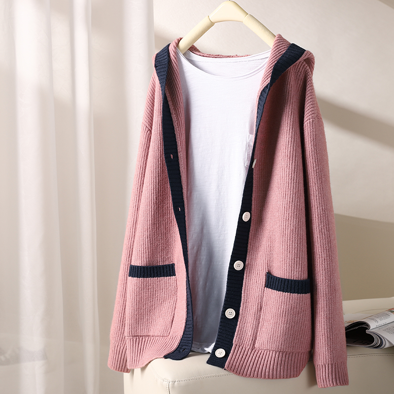 Search for Spring and autumn New products relaxed Lianhood tie-up Knitted Cardio-hoodie Women's Clothing Casual art Expats slim and large version of sweater