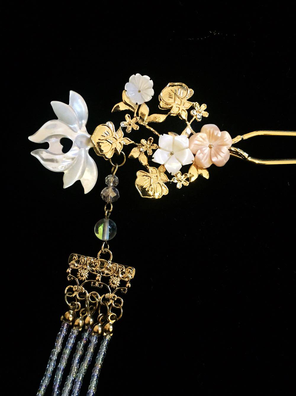 Hanfu ancient wind hair decoration rental (pink pearl streaming Su shells floral hairpin) Flow Su Step 1F0235