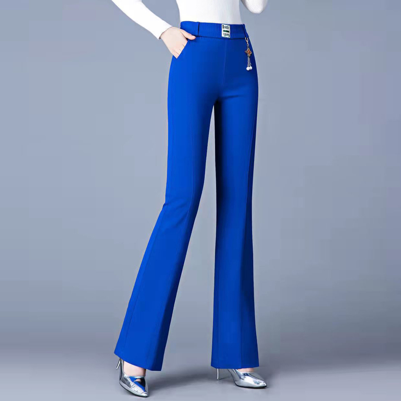 Royal Blue Flared Denim Cotton Pants for Women, High-Waisted, High-Stretch, Slimming, Plus Size, Sapphire Blue, Klein Blue
