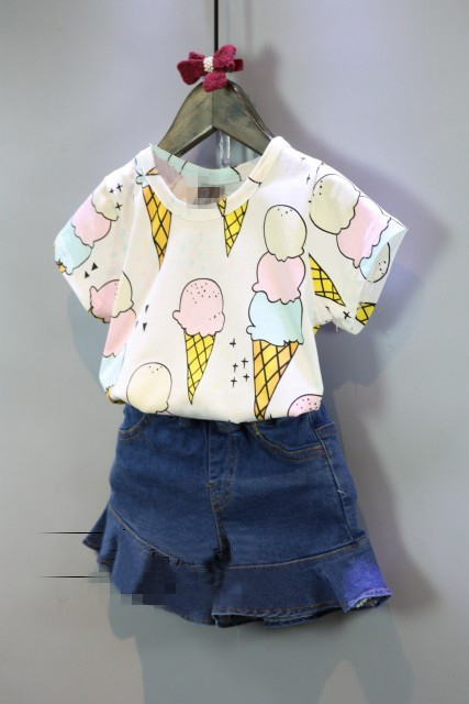2018 trẻ em Hàn Quốc quần áo cô gái mùa hè mới ngọt ngào kem hoang dã ngắn tay T-Shirt đáy áo triều áo phông không cổ bé trai