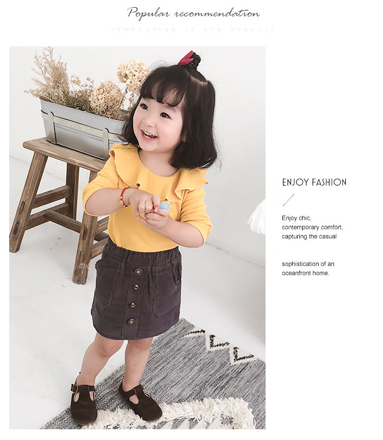 Mùa thu 2018 cổ áo mới hình cánh sen Hàn Quốc cotton dài tay trẻ em Áo thun nữ bé sơ mi đáy ao dep cho be