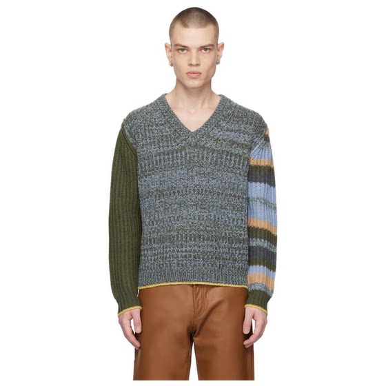 
Altu green striped sweater men's retro new style business casual neutral sweater knitted sweater