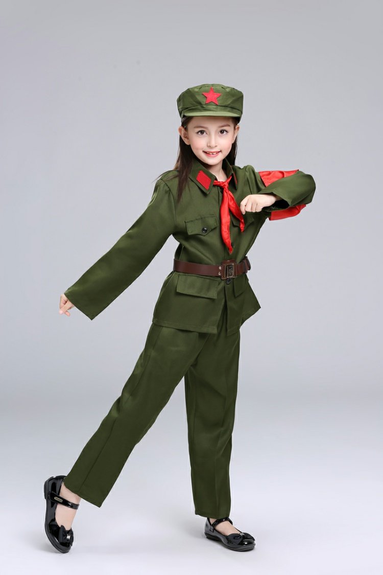 Người lớn trẻ em nhỏ màu đỏ trang phục quân đội tám chiều quân đội bảo vệ đỏ quần áo chống giải phóng mũ quần áo hiệu suất quần áo nam nữ quần áo bé gái múa ba lê