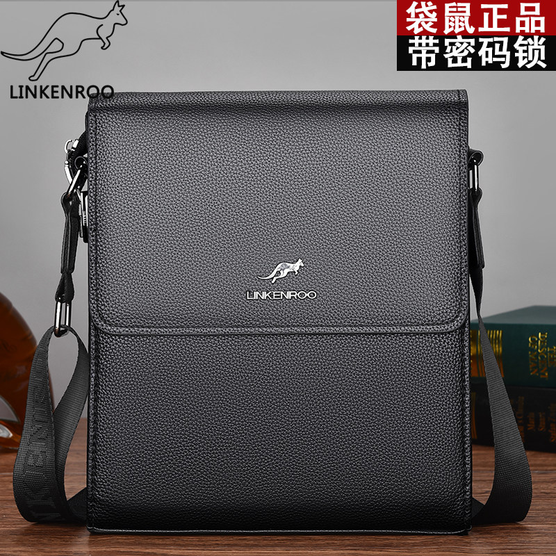 Kangaroo men's single shoulder bag skin bag password lock 2022 new business leisure hang fashion leather backpack