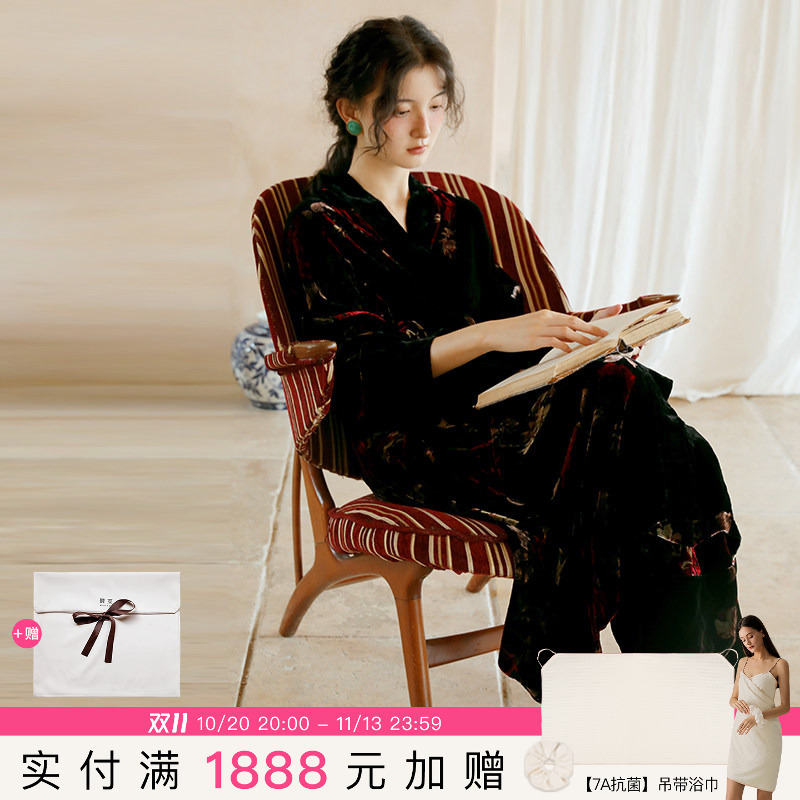 Wakeup Silk Velvet Women's Homewear Set Winter Sexy Long Nightgown for Women Can Be Worn Outside