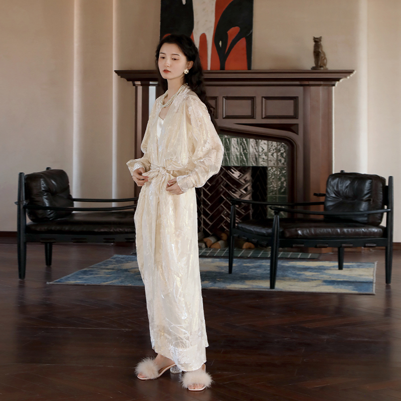Wakeup New Style New Chinoiserie Bridal Wedding High-End Dressing Gown Wedding Nightgown Retro Long-Sleeved Nightgown Suspender Dress