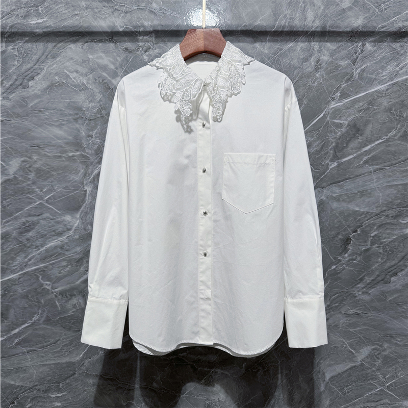 Shenzhen Nanyou In-Stock 2026 French Elegant Petal Hollow Lace Collar Straight Long-Sleeve Shirt Top