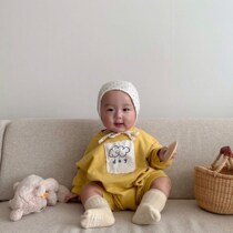 2022 Spring and autumn new ins Han wind creative patch cloth baby climbing clothes for baby clothes cute pure color bag fart