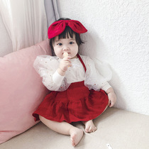 2021 Korean version of the baby girl child little baby Princess style suspender skirt Haiyi Newborn triangle climb send hair band foreign style