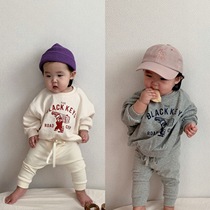 2021 spring and autumn new ins childrens letter suit pure cotton baby top loose pants foreign style baby suit