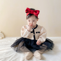 Spring Autumn New Baby Long Sleeve Newborn Little Fragrant Wind Harater Web Yarn Skirt Triangle creepwear dress Dress Girls Treasure