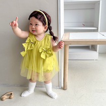 Baby Summer clothes sleeveless khainins bag fart South Korean boy dress female baby yarn dress butterfly with cool climbing clothes