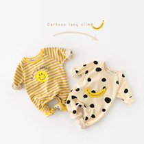 2022 Spring and autumn models Baby Han version Baby cartoon Cartoon Banana Smiling Face climbing clothes for men and women conjoined clothes for outings