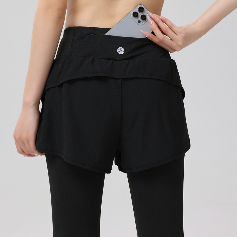 Fake Two-Piece Yoga Pants for Women, High Elasticity Running Sports Pants, Anti-Exposure Fitness Capri Pants, Summer Quick-Dry Training Pants