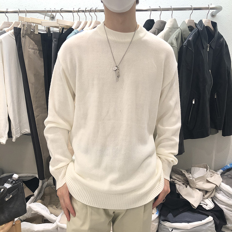 ANAN Korea East gate men's clothing pure color minimalist 100 hitch-round neckline cardigans fur coat trends