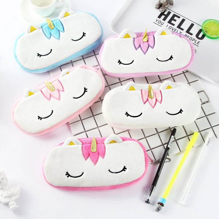 Unicorn Plush Pen Bag Personality Creative Large Capacity Lead Pencil Case Cute Stationery Cashier Bag Student Mobile Phone Bag