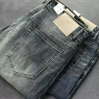 New stretch jeans men's loose straight sand wash old men autumn and winter thick American casual long pants men