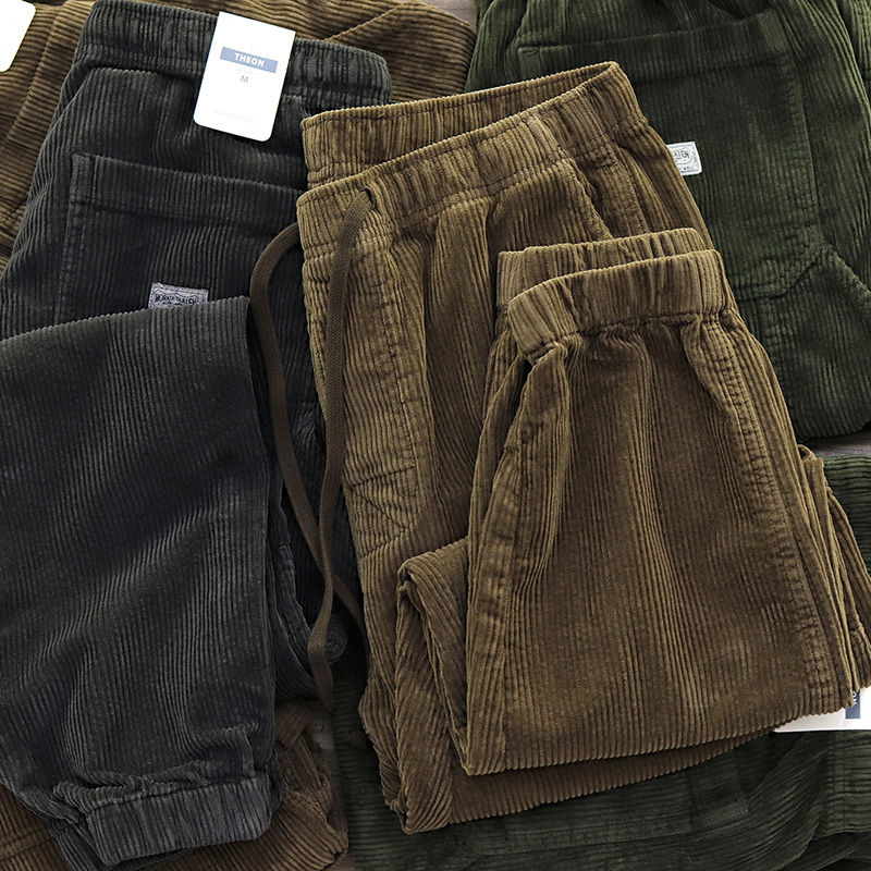 Japanese retro corduroy pants men's velvet pants thickened loose casual work clothes nine-point pants drawstring trousers men