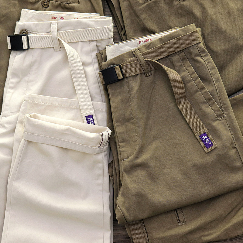 Fixed Weave Double Yarn Pure Cotton Casual Pants Day Ensemble Retro Original Juku Autumn Ammy Klege Tooling Loose Straight Barrel Pants Man