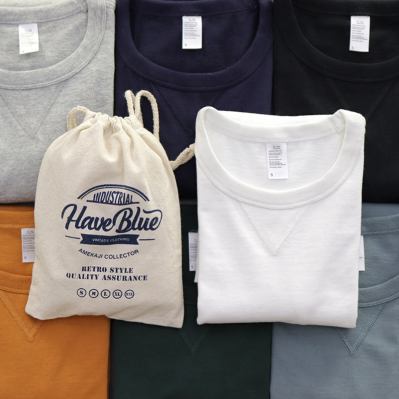 260g American Retro Amei Kazi Cotton T-shirt Men's White base shirt Heavy Round Neck Short Sleeve Men's T-shirt