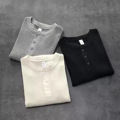 American replica 350g casual Henry shirt retro heavy TEE high quality waffle plain long sleeve T-shirt men